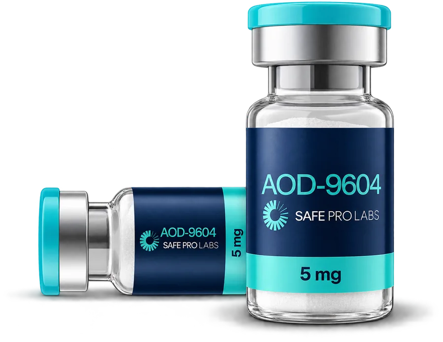 Safe Pro Labs AOD-9604 5 mg vial packaging mockup
