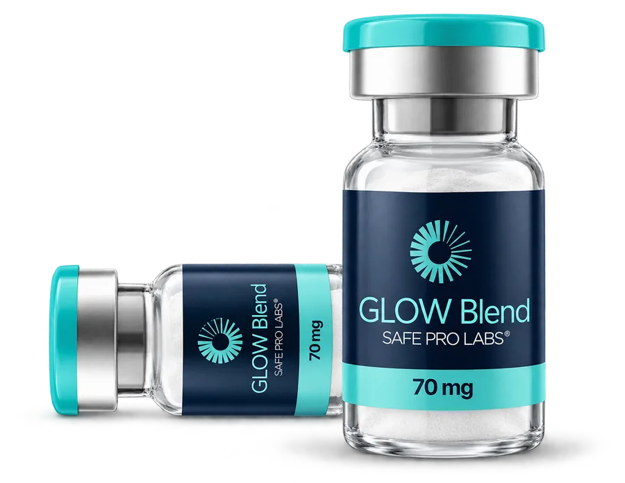 Safe Pro Labs GLOW Blend 70 mg vial packaging mockup