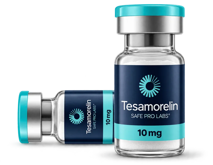 Safe Pro Labs Tesamorelin 10 mg vial packaging mockup
