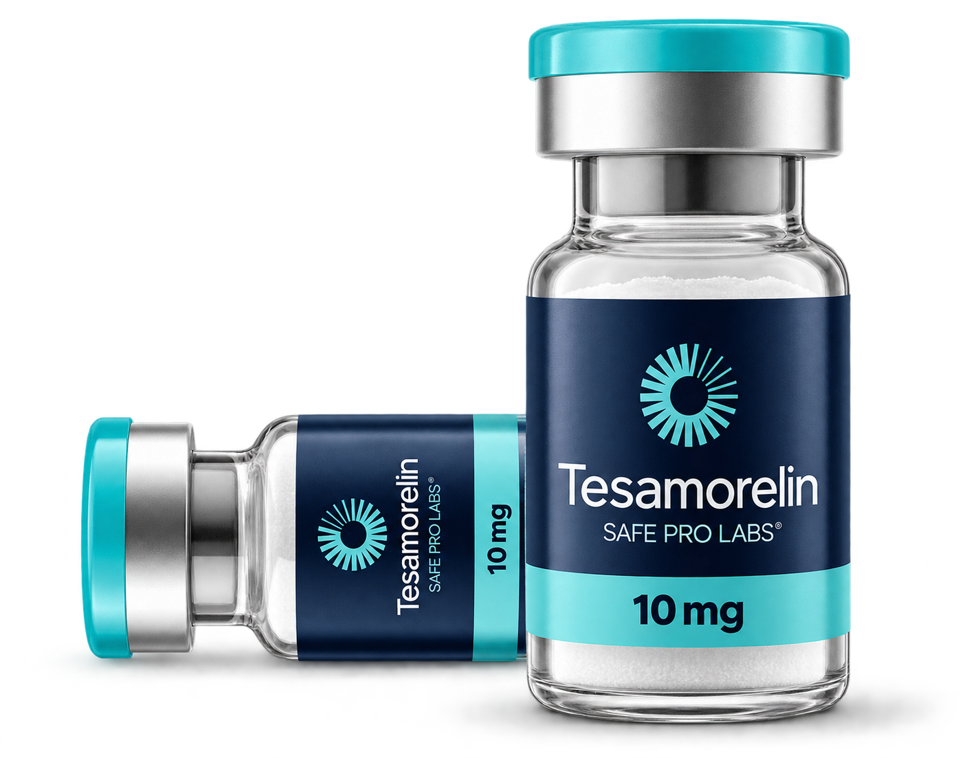 Safe Pro Labs Tesamorelin 10 mg vial packaging mockup